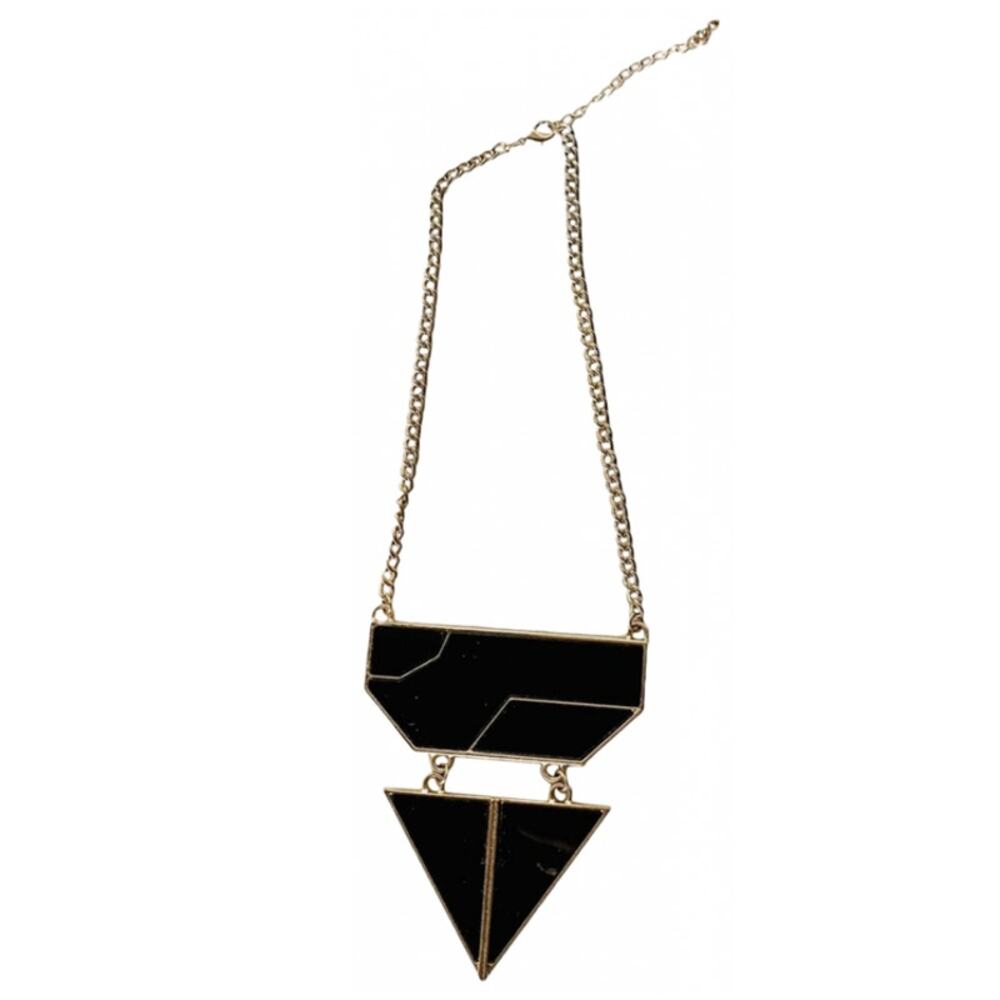 NORDSTROM REVOLVE Black Gold Geometric Triangle Pendant Statement Necklace